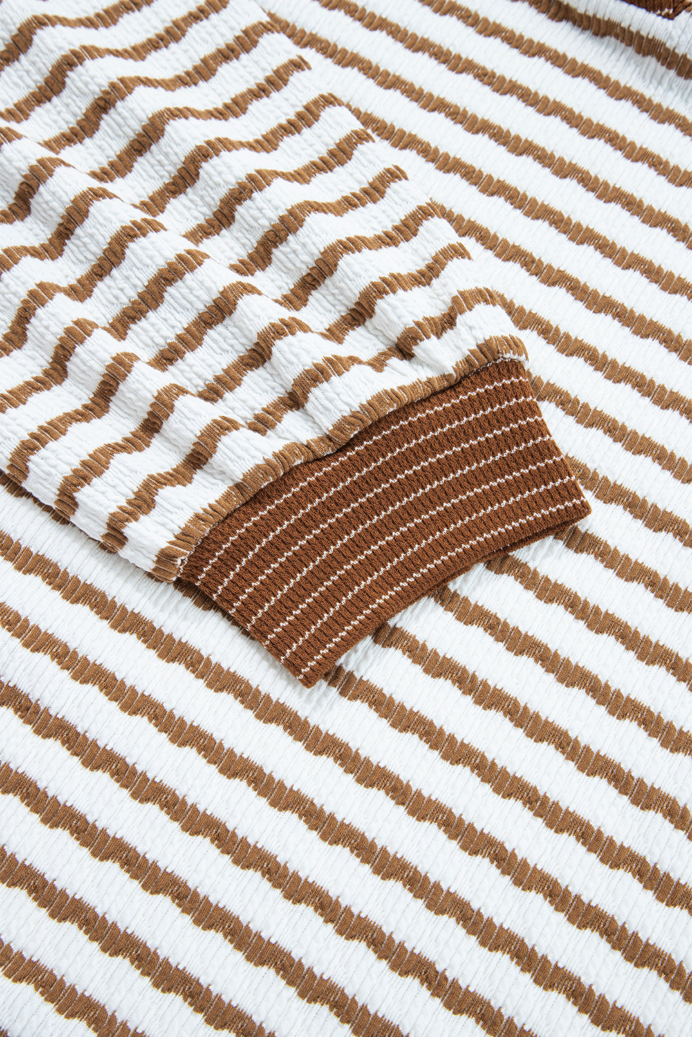 Khaki Stripe Plus Size Collared V Neck Set With Wide Leg Dear-Lover Dropshipping